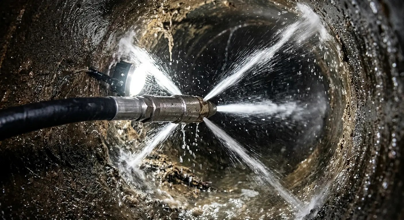 High-pressure hydro jetting nozzle cleaning sewer pipe for Sewer Cleanout in Overlea
